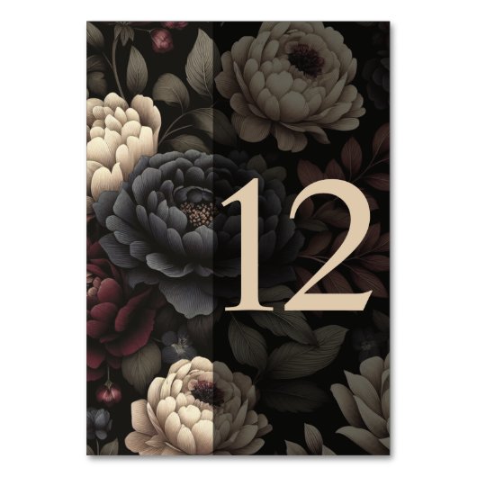 Navy Blue & Burgund Moody Floral Table 12 Tischnummer (Vorderseite)