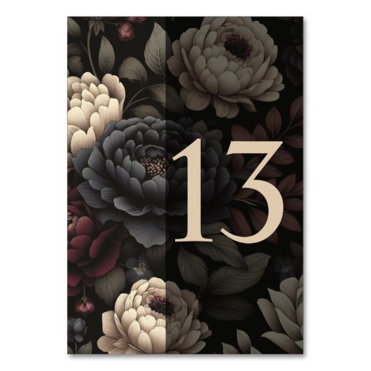 Navy Blue & Burgund Moody Floral Table 13 Tischnummer (Vorderseite)