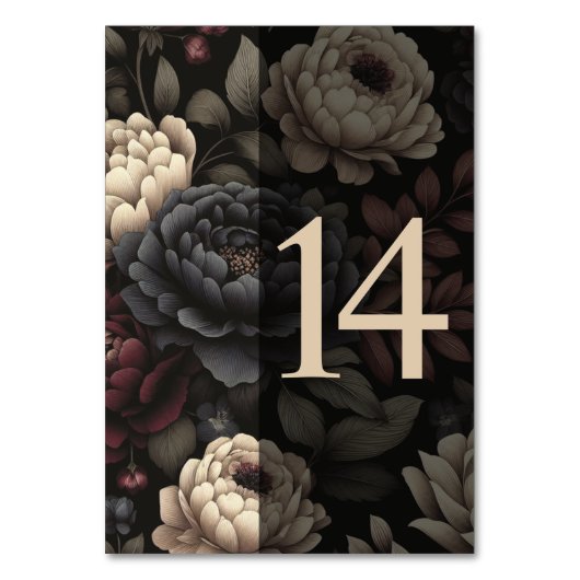 Navy Blue & Burgund Moody Floral Table 14 Tischnummer (Vorderseite)