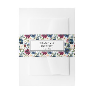 Navy Blue, Burgund & White Floral 2 Einladungsbanderole