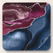Navy Blue Burgundy Agate Silver Glitzer Getränkeuntersetzer (Vorderseite)