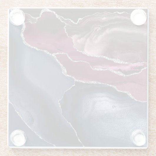 Navy Blue Burgundy Agate Silver Glitzer Glasuntersetzer (Rückseite)