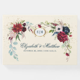 Navy Blue | Burgundy Bloom Watercolor Wedding Gästebuch