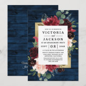 Navy Blue Burgundy Blush and Gold Engagement Party Einladung (Vorne/Hinten)