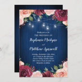 Navy Blue Burgundy Blush Floral Mason Jar Wedding Einladung (Vorne/Hinten)