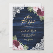 Navy Blue Burgundy Blush Wedding Foto Save The Date (Rückseite)