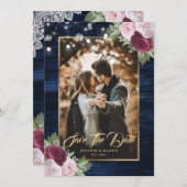 Navy Blue Burgundy Blush Wedding Foto Save The Date (Vorne/Hinten)