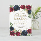 Navy Blue Burgundy Fall Bridal Dusche Einladungen (Stehend Vorderseite)