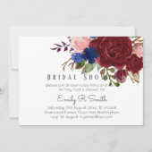 Navy Blue Burgundy Floral Bouquet Wedding Einladung (Vorderseite)