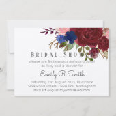 Navy Blue Burgundy Floral Bouquet Wedding Einladung (Vorderseite)