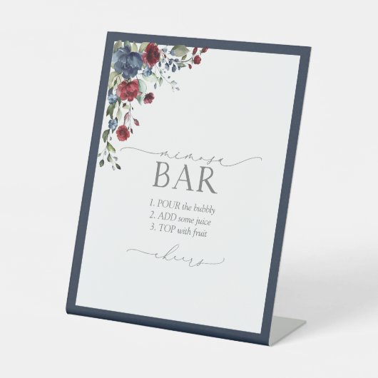 Navy Blue Burgundy Floral Brautparty Mimosa Bar Sockelschild (Vorderseite)