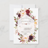 Navy Blue Burgundy Floral Geometric Wedding RSVP (Vorderseite)