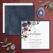 Navy Blue Burgundy Floral Watercolor Script Einladung