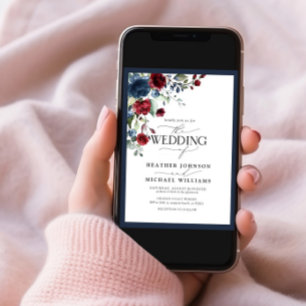 Navy Blue Burgundy Floral Watercolor Script Einladung
