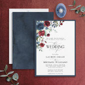 Navy Blue Burgundy Floral Watercolor Script Invita Einladung