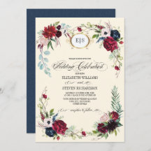 Navy Blue | Burgundy Floral Watercolor Wedding