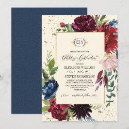 Navy Blue | Burgundy Floral Watercolor Wedding Einladung