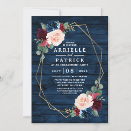 Navy Blue Burgundy Gold Blush Engagement Party Einladung