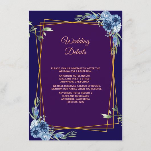 Navy Blue Burgundy Gold Blush Wedding Begleitkarte (Vorderseite)