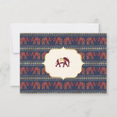 Navy Blue Burgundy Gold Elephant Indian Wedding RSVP Karte (Rückseite)