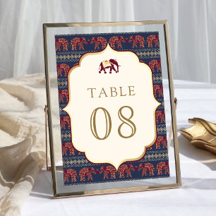Navy Blue Burgundy Gold Elephant Indian Wedding Tischnummer