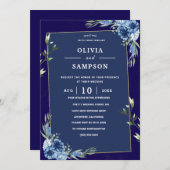 Navy Blue Burgundy Gold Pink Wedding Einladung (Vorne/Hinten)