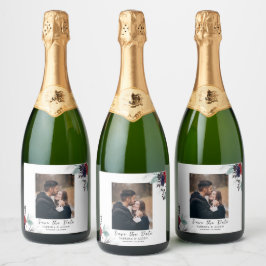 Navy Blue Burgundy Gothic Floral Foto Schaumweinetikett