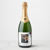 Navy Blue Burgundy Gothic Floral Foto Schaumweinetikett (Vorderseite)