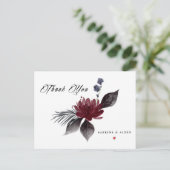 Navy Blue Burgundy Gothic Floral Wedding Vielen Da Postkarte (Stehend Vorderseite)