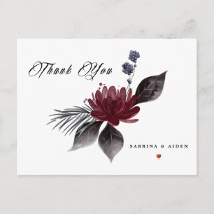 Navy Blue Burgundy Gothic Floral Wedding Vielen Da Postkarte
