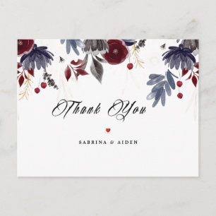 Navy Blue Burgundy Gothic Floral Wedding Vielen Da Postkarte