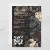 Navy Blue & Burgundy Moody Floral mit QR Code Einladung (Rückseite)