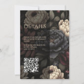 Navy Blue & Burgundy Moody Floral mit QR Code Einladung (Rückseite)