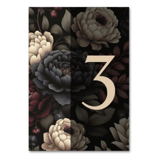 Navy Blue & Burgundy Moody Floral Table 3 Tischnummer (Vorderseite)