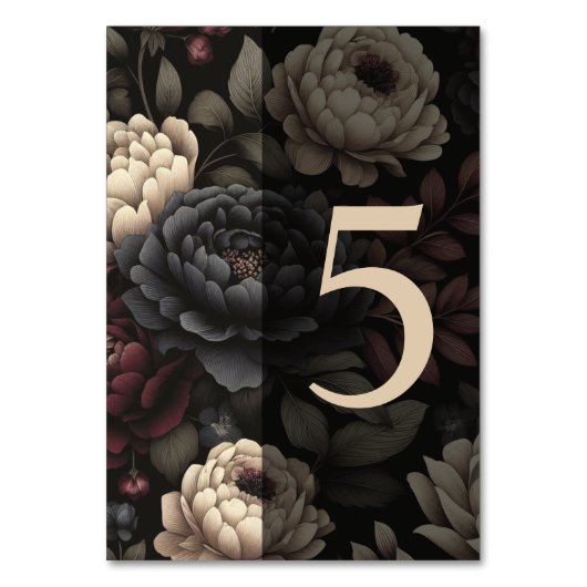 Navy Blue & Burgundy Moody Floral Table 5 Tischnummer (Vorderseite)