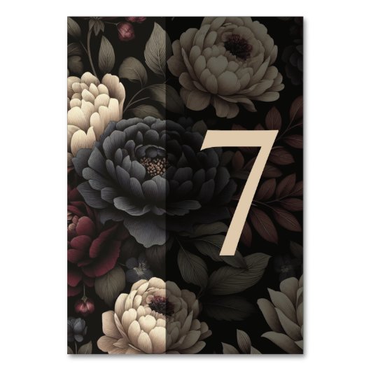 Navy Blue & Burgundy Moody Floral Table 7 Tischnummer (Vorderseite)