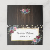 Navy Blue Burgundy Pink Floral Wedding Platzkarte (Außenseite Aufgefaltet)