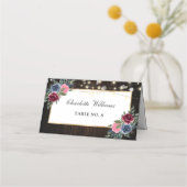 Navy Blue Burgundy Pink Floral Wedding Platzkarte (Vorderseite)