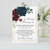 Navy Blue & Burgundy Rose Floral Beileid Memory Dankeskarte (Stehend Vorderseite)