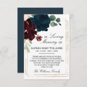 Navy Blue & Burgundy Rose Floral Beileid Memory Dankeskarte (Vorne/Hinten)