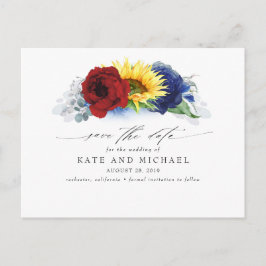 Navy Blue Burgundy Sonnenblume Gelb Save the Date Postkarte