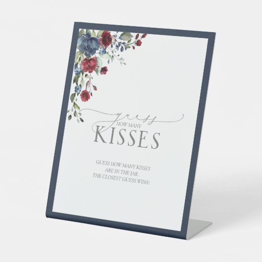 Navy Blue Burgundy Wasserfarbe Wie viele Kisses Sockelschild (Vorderseite)