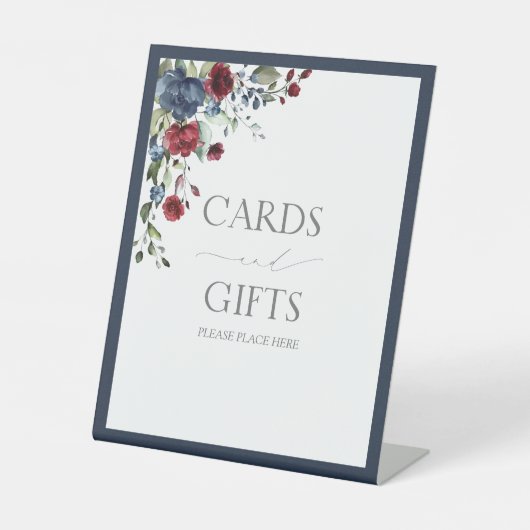 Navy Blue Burgundy Watercolor Brautparty Geschenk Sockelschild (Vorderseite)