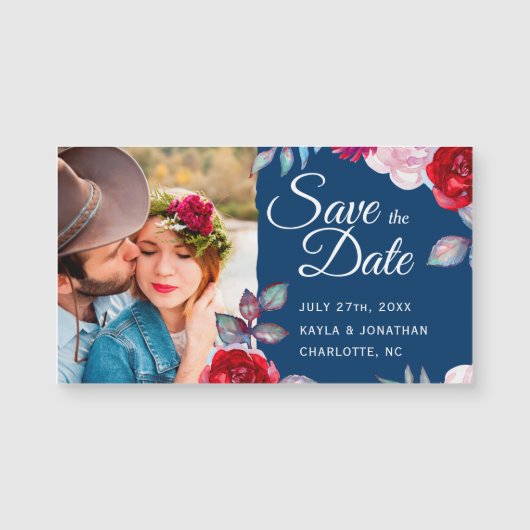 Navy Blue Burgundy Wedding | Kleiner Save the Date Magnetkarte (Vorderseite)