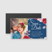 Navy Blue Burgundy Wedding | Kleiner Save the Date Magnetkarte (Vorne/Hinten)