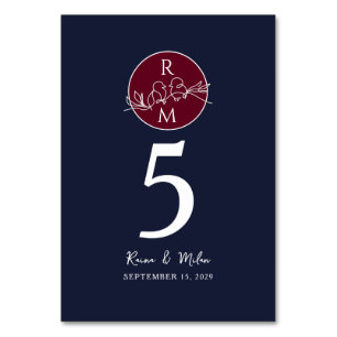 Navy Blue Burgundy Wedding Tischnummer
