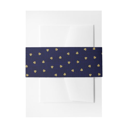 Navy Blue Burlap Niedlich Gold Herz Rustikales Bau Einladungsbanderole (Vorderseite Beispiel)