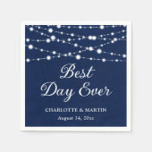 Navy Blue Burlap String Lights Rustikale Hochzeit Serviette (Vorderseite)