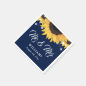 Navy Blue Burlap String Lights Sunflower Wedding Serviette (Ecke)