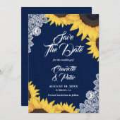 Navy Blue Burlap und Sonnenblumen speichern die Da Save The Date (Vorne/Hinten)